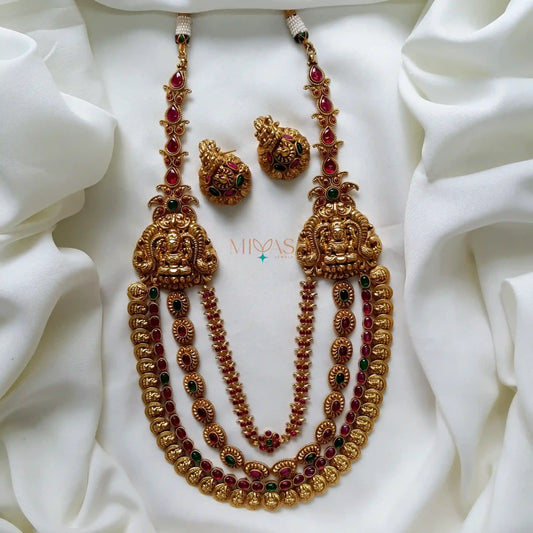 Traditional Lakshmi Design Kemp Stone 3Layer Haram