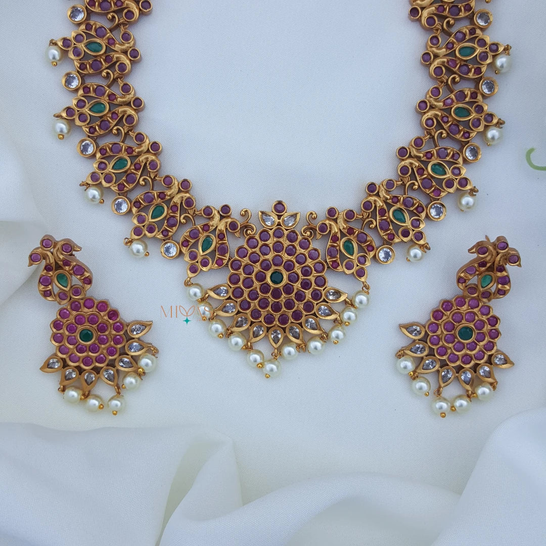 Gorgeous Peacock Motifs Matt Finish Necklace