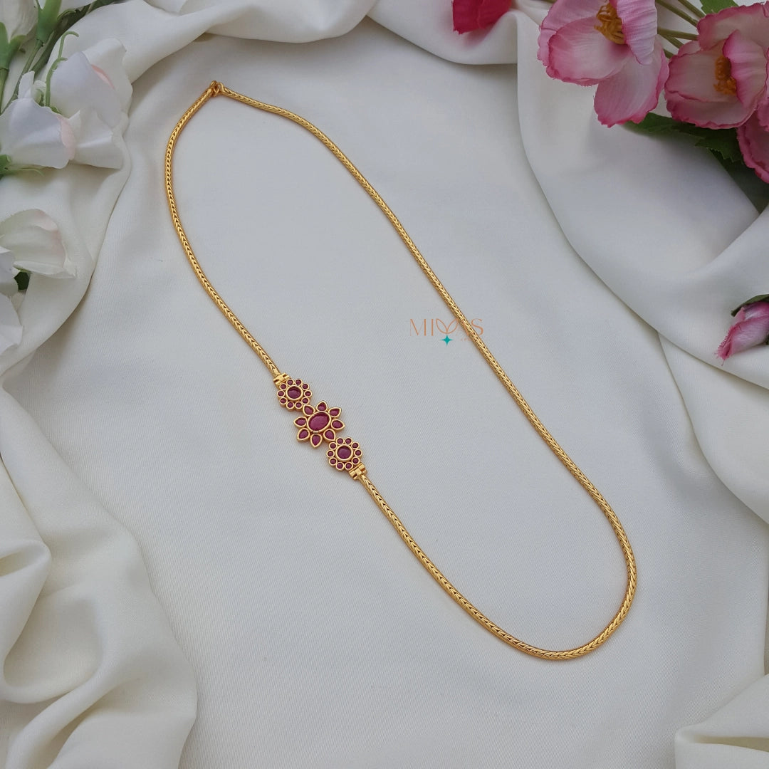 Simple look ruby stone Mugappu chain