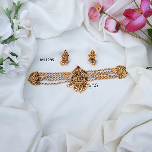 Gorgeously Crafted Lakshmi Design Gold Beaded Choker