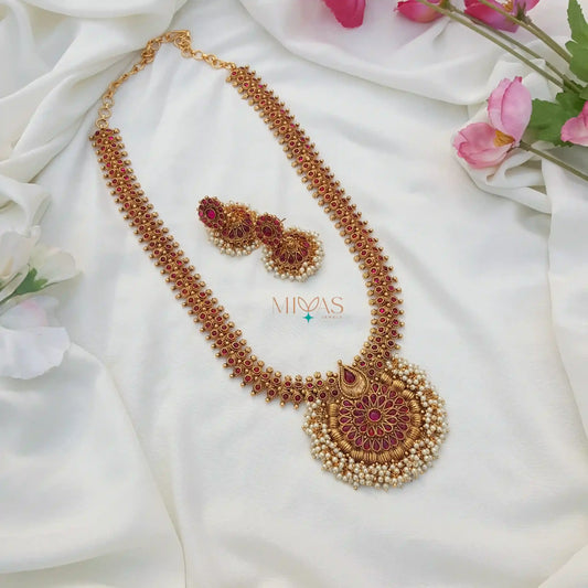 Stunning Design Kemp Ruby Stone Haram With Pearls