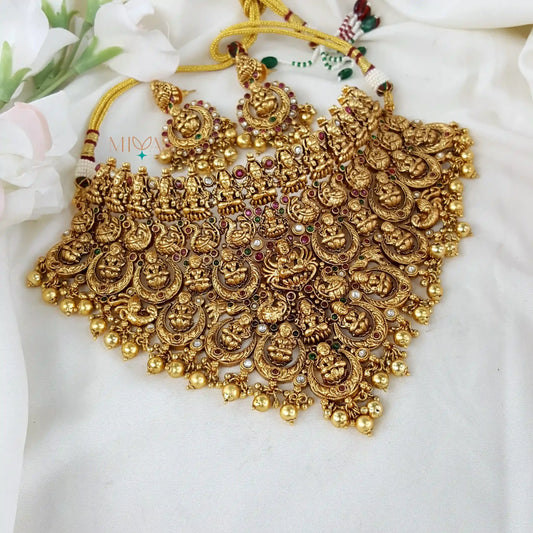 Gorgeously Crafted Lakshmi Motif Bridal High Neck Choker