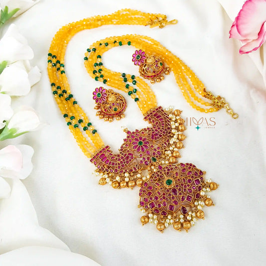 Dual Peacock Yellow Beaded Haram