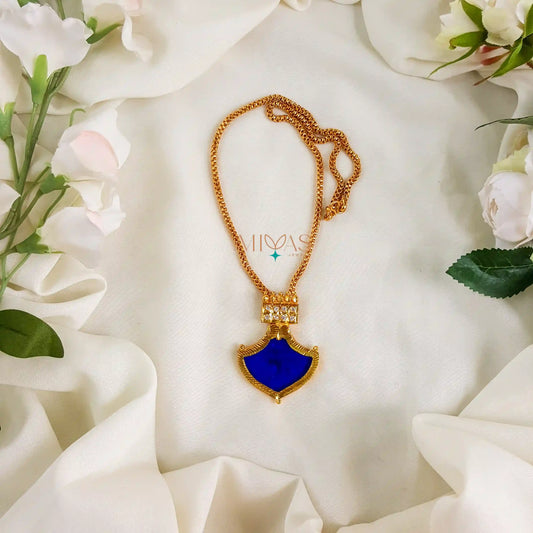 Beautiful Gold look Pendant Chain - Blue