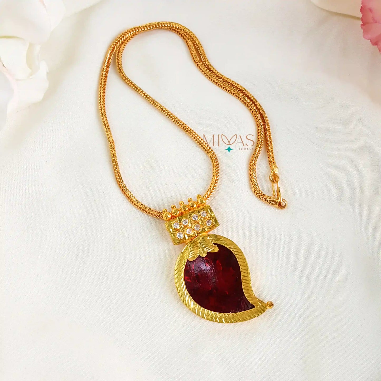 Graceful Kerala Style Mango Pendant Chain - Red