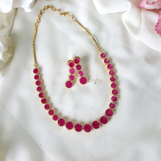 Beautiful AD Stone Necklace - Pink