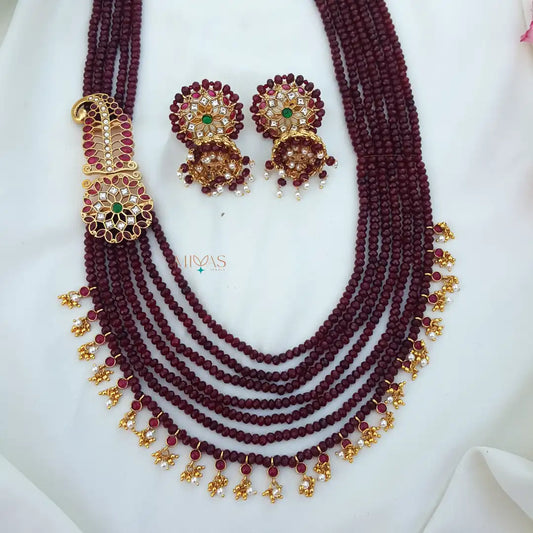 Attractive Multi layered Beaded Haram - Ruby