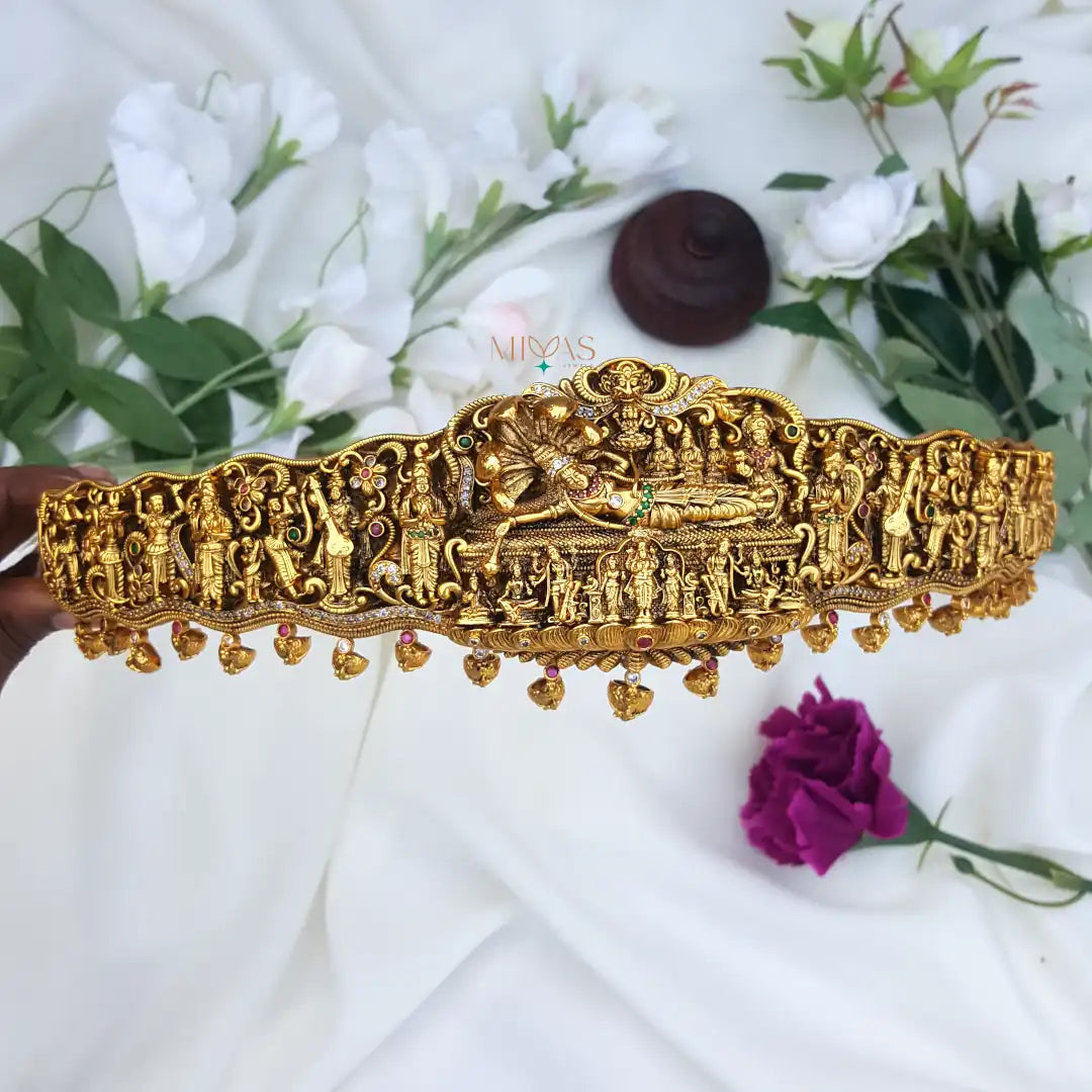 Heavily Crafted Yet Subtle Sri Vishnu 3D Design Bridal Hip Belt