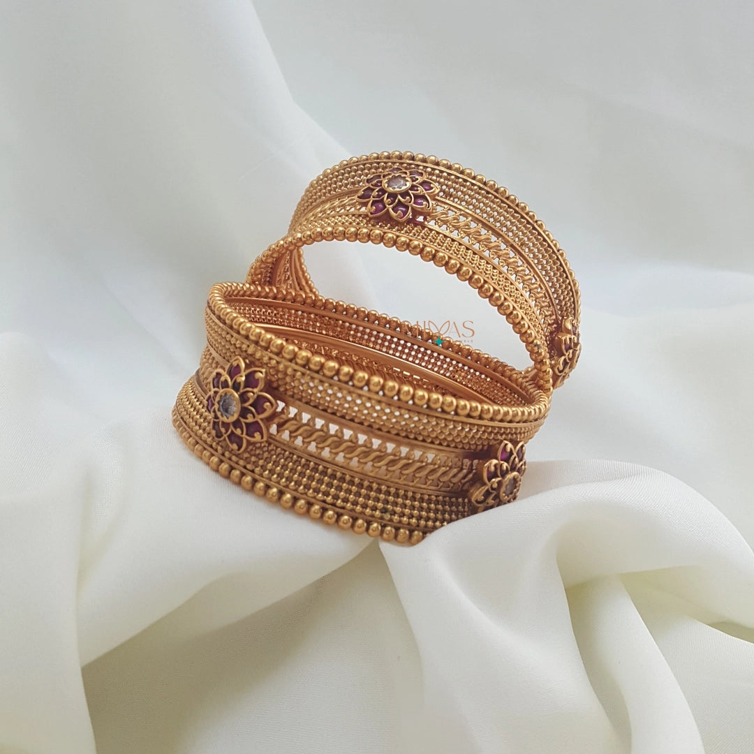 Gold look alike Floral Broad Bangle