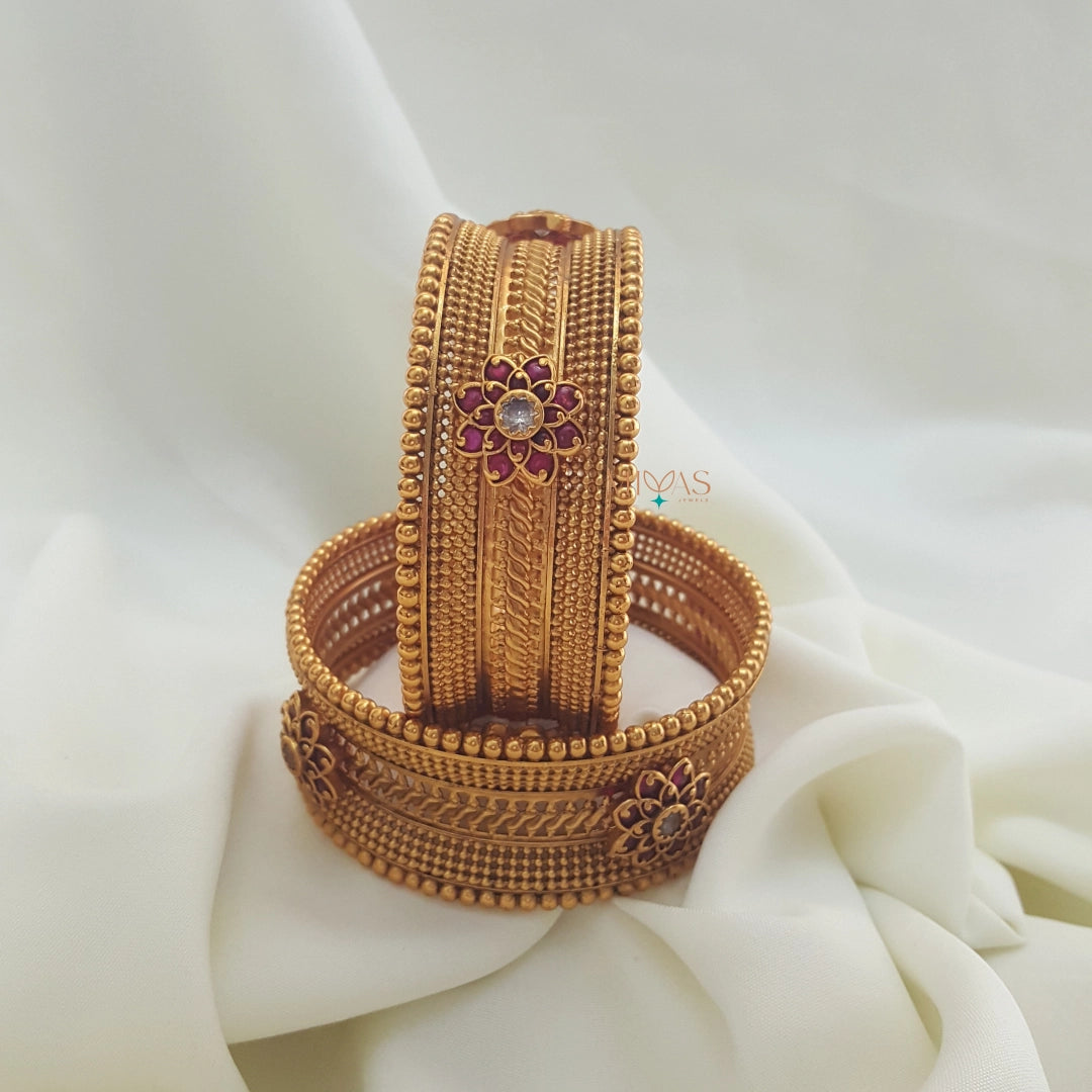 Gold look alike Floral Broad Bangle