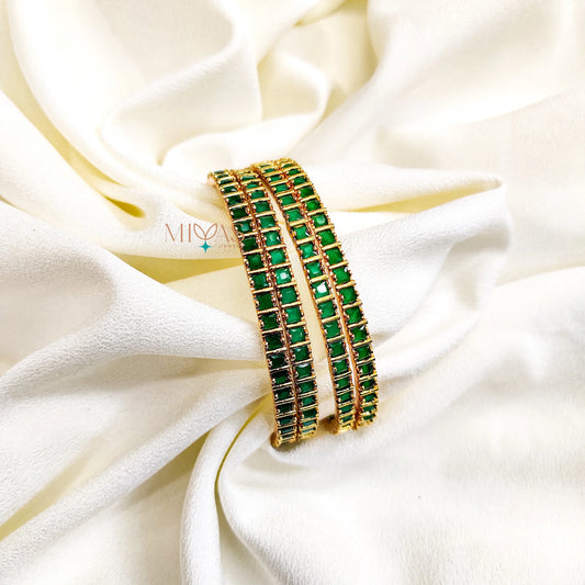 Sparkling Green AD Stone Bangle - Set of 4