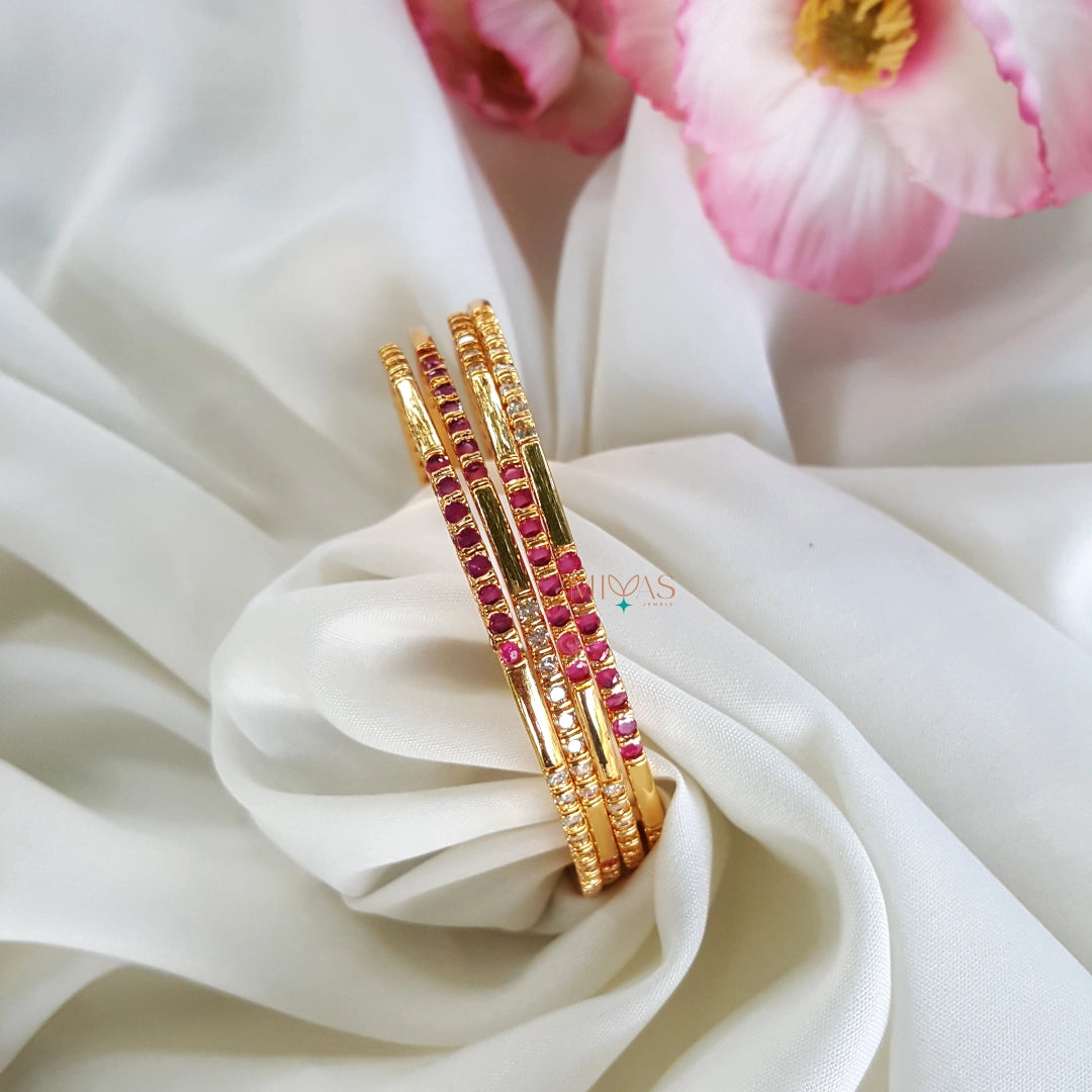 Gold Alike Ruby & White Bangle