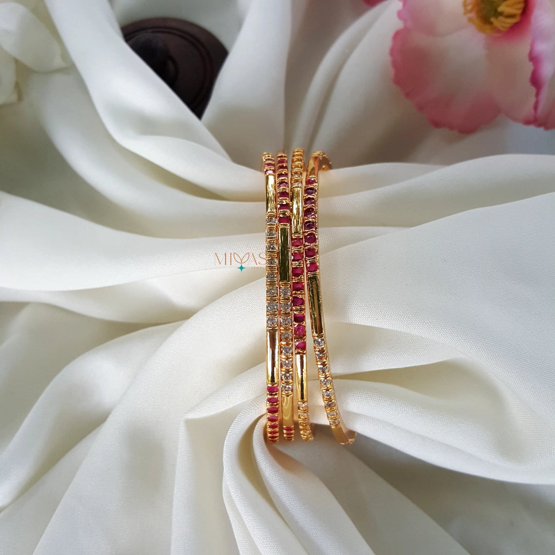 Gold Alike Ruby & White Bangle