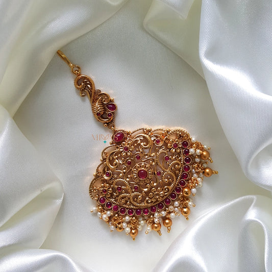 Grand Bridal Maang Tikka - Ruby