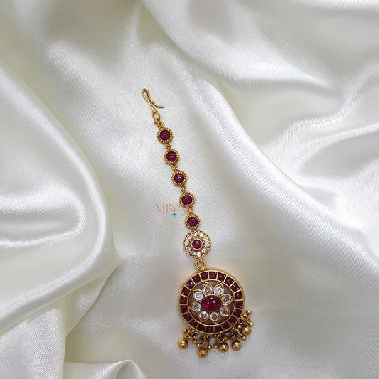 Dazzling AD Stone Maang Tikka - Ruby