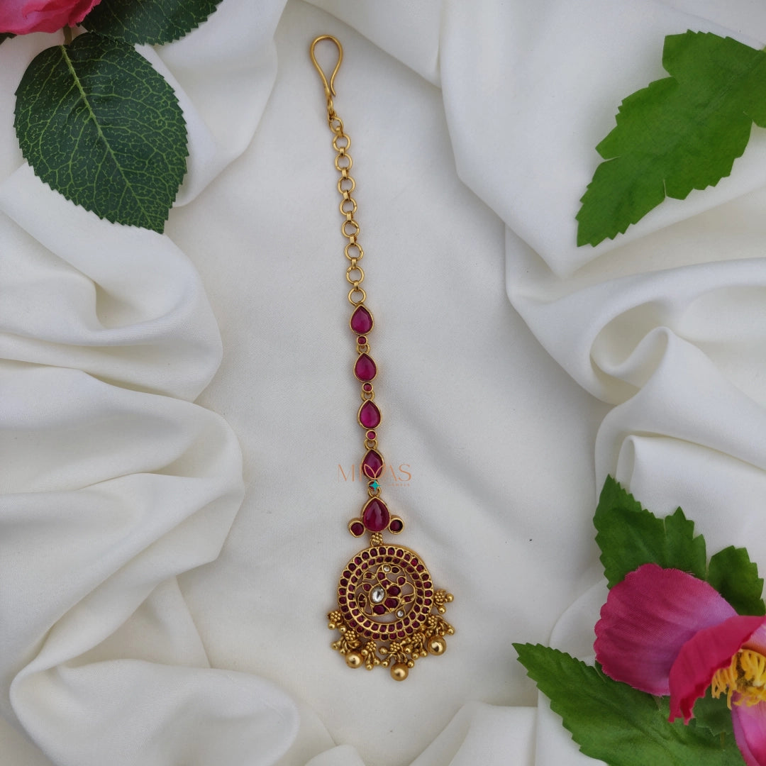 Lovely Ruby stone Tikka with Gold beads