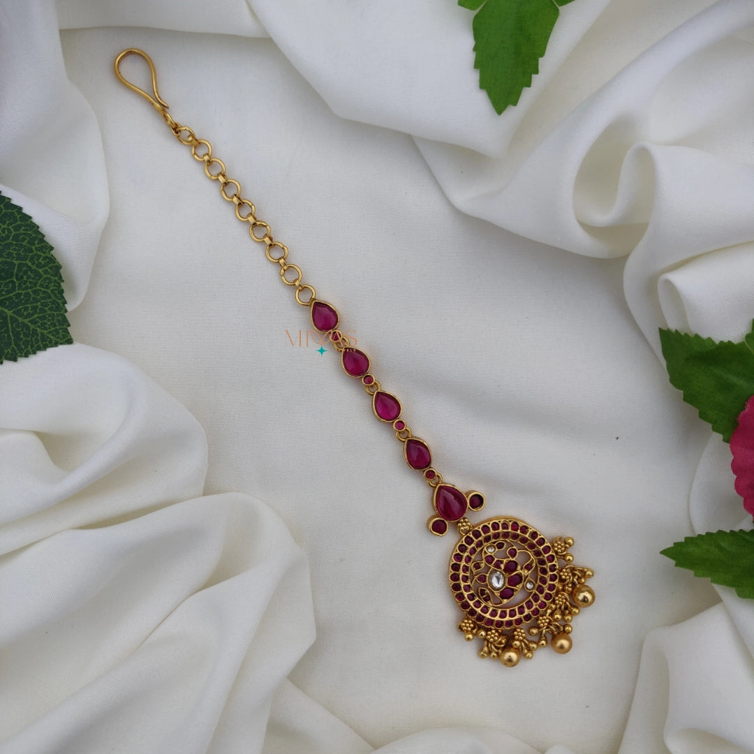 Lovely Ruby stone Tikka with Gold beads