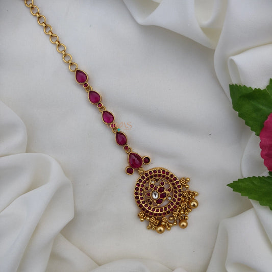 Lovely Ruby stone Tikka with Gold beads