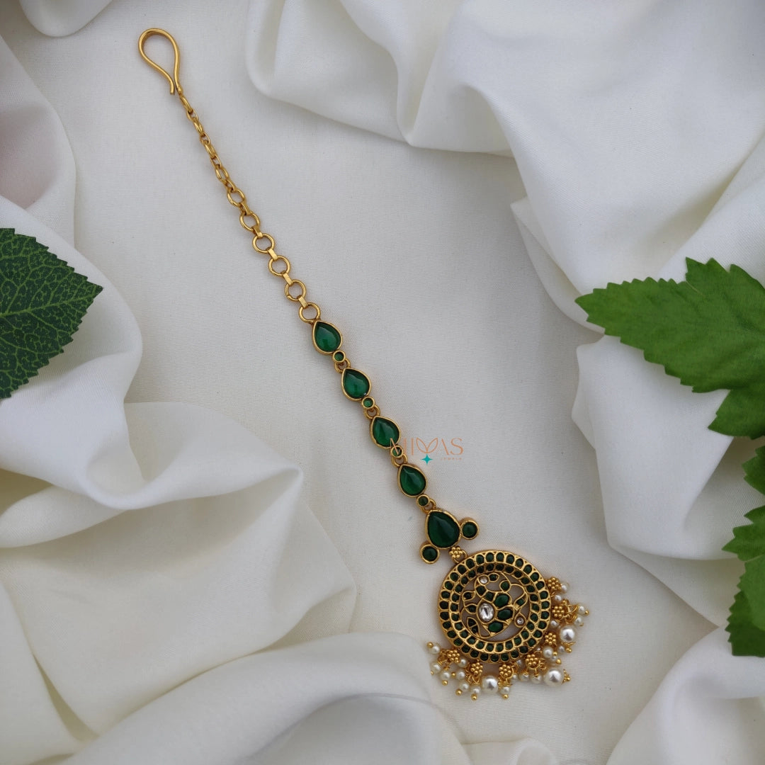 Lovely Green Stone Tikka with Pearl