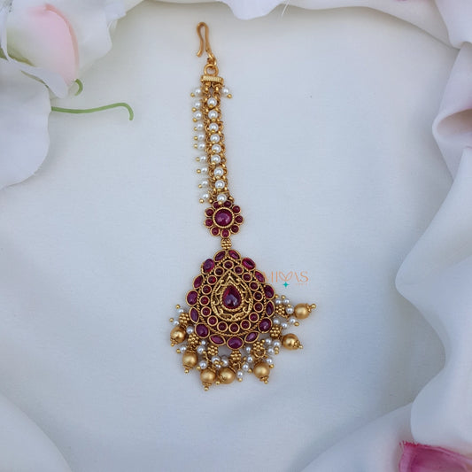 Trendy Designer Maang Tikka - Ruby