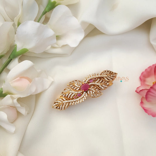 Eye Catching Leaf Design AD Stone Hair Clip