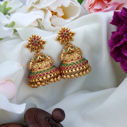 Matt Finish Peacock Jhumka - Multi