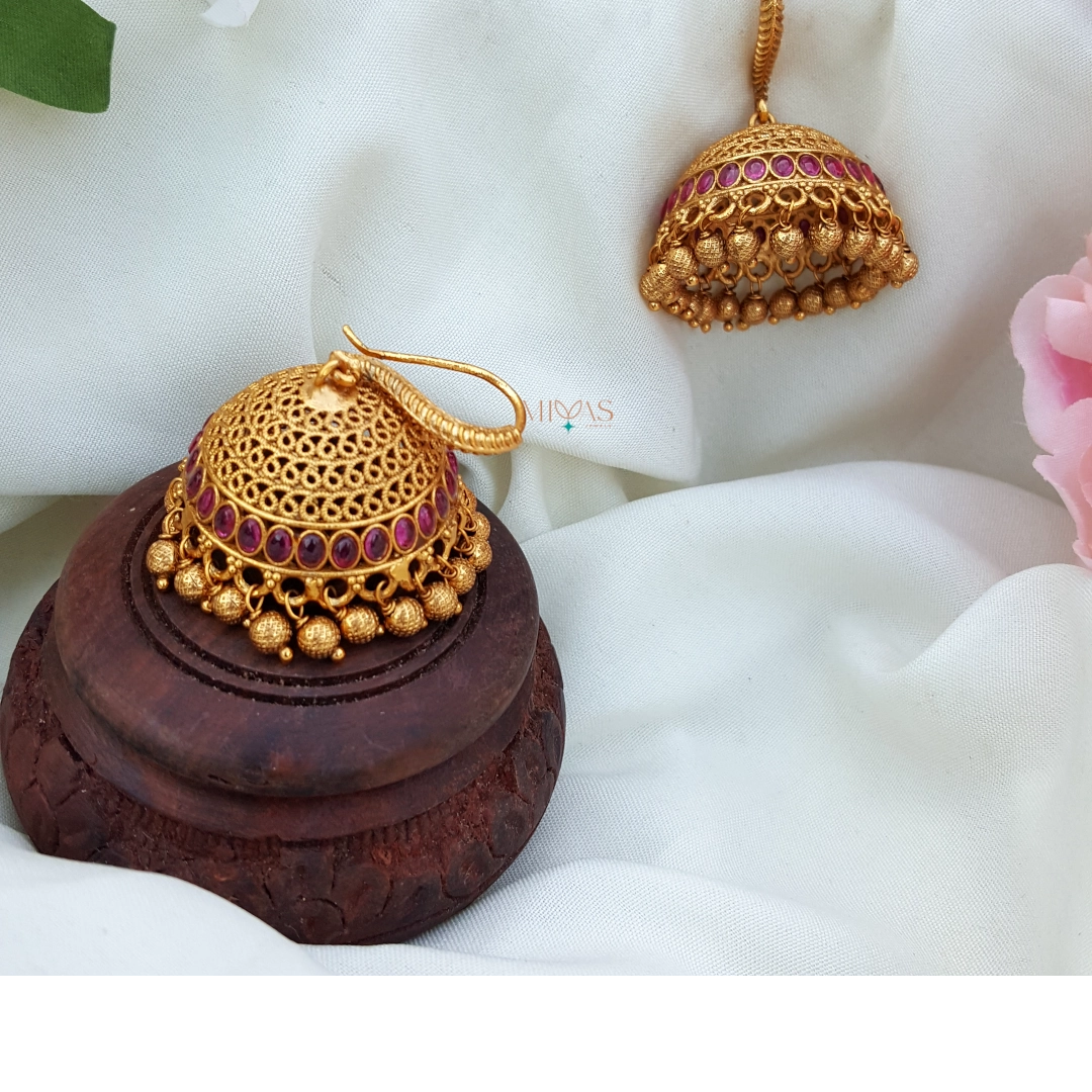 Elegant Matt Finish Jhumka - Ruby