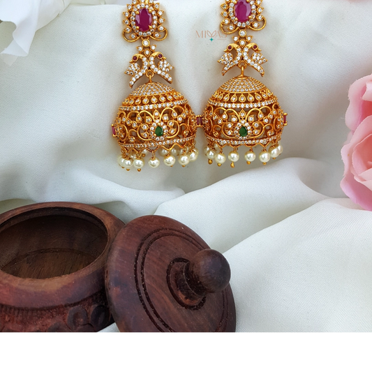 Trendy AD Stone Peacock Jhumka - Multi