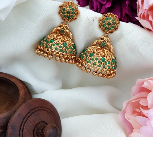 Beautiful Green Kemp stone Jhumka