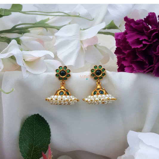 Traditional Kemp Stone Jhumka - Green