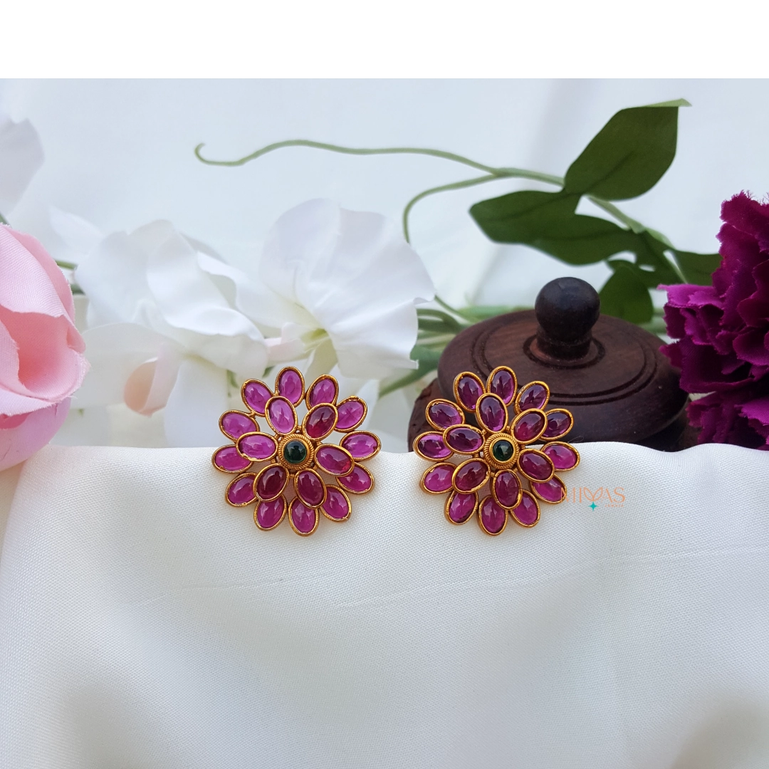 2 in 1 Floral Design Kemp Stone Earring