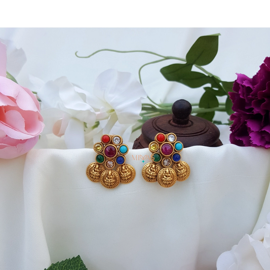 Pretty Lakshmi Coin Earring - Navratna