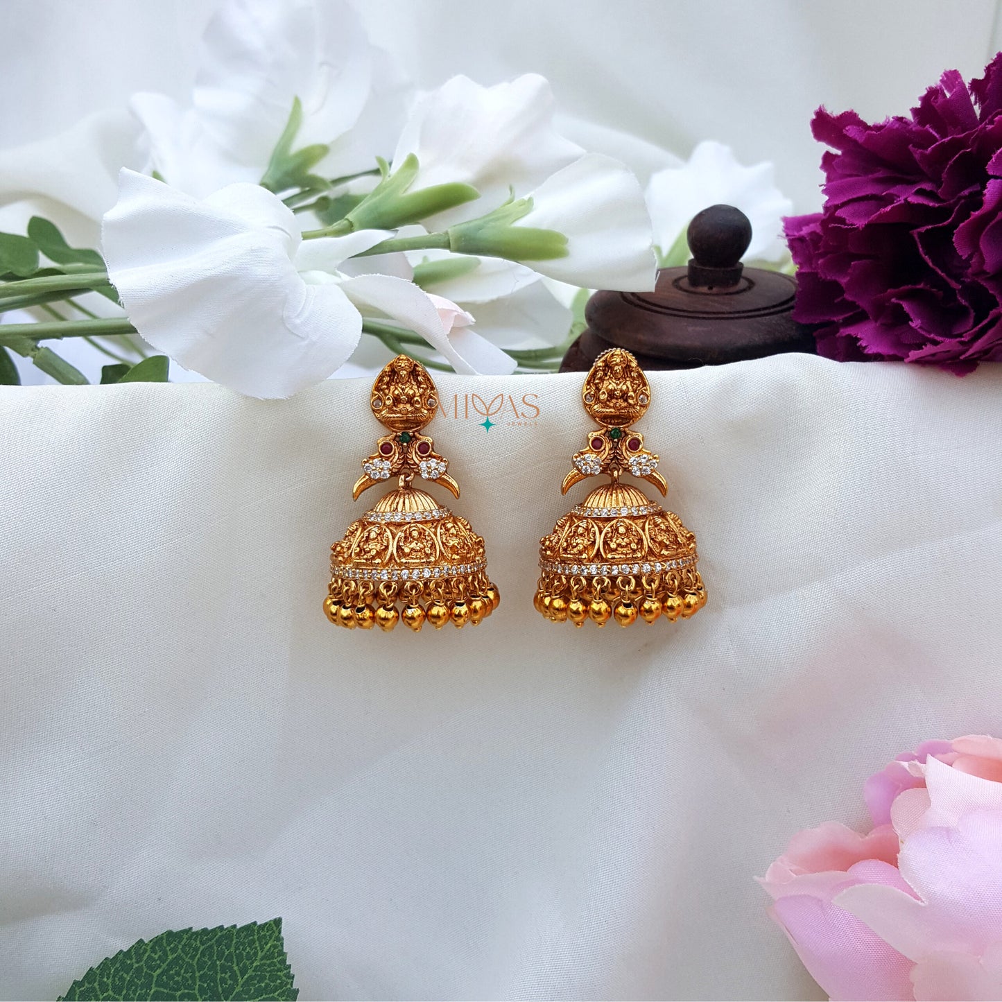 Tradtional Meenakshi Parrot AD Stone Jhumkas