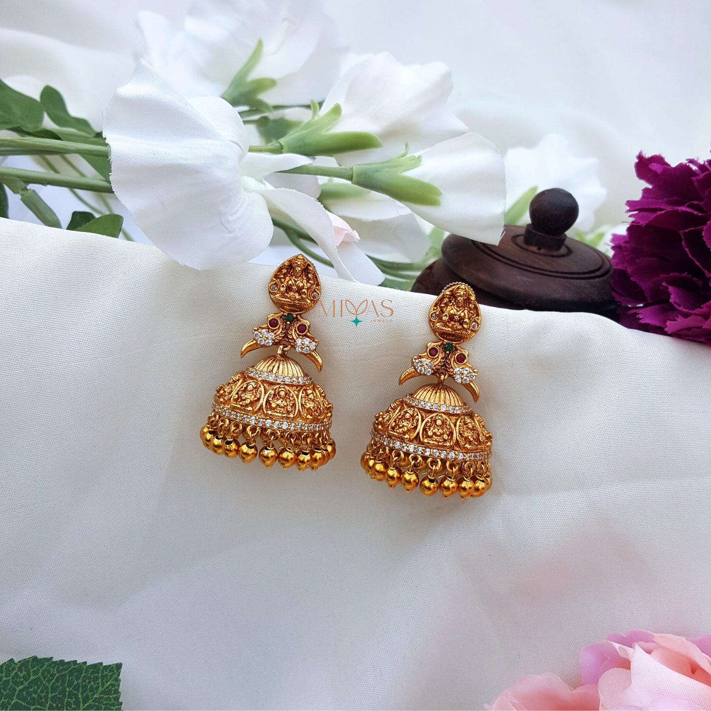 Tradtional Meenakshi Parrot AD Stone Jhumkas