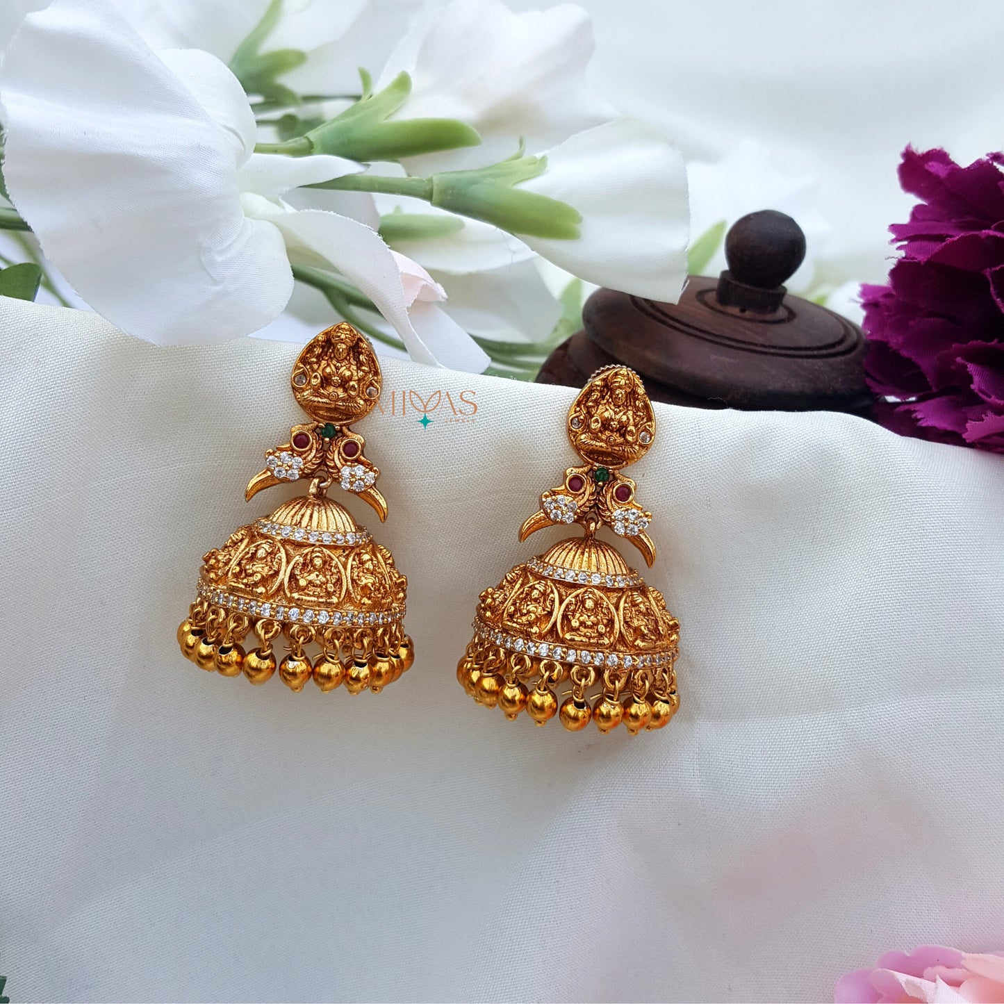 Tradtional Meenakshi Parrot AD Stone Jhumkas