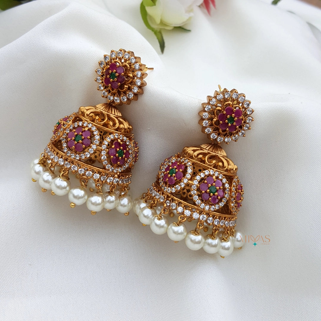 Charming Look AD Stone Jhumka - Multi