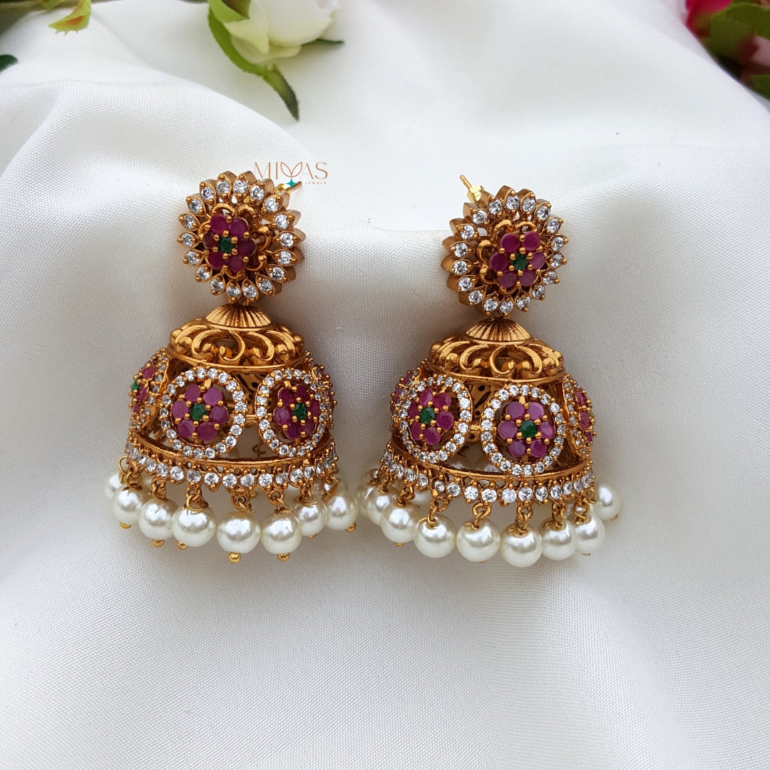 Charming Look AD Stone Jhumka - Multi