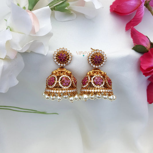 Charming Look AD Stone Jhumka - Ruby