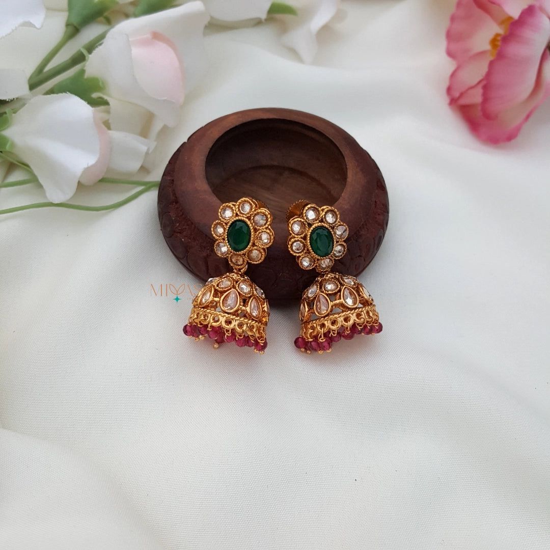 Eye-Catching Design Pink Bead Jhumka