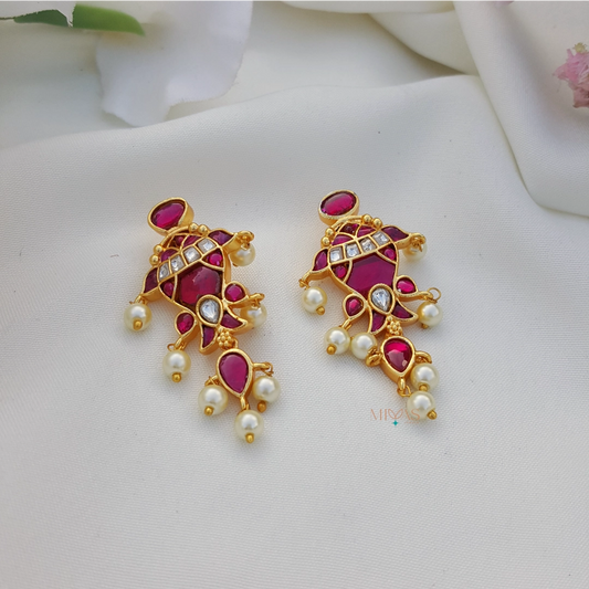 Trendy Fish Design Kundan Jadau Earring - Ruby