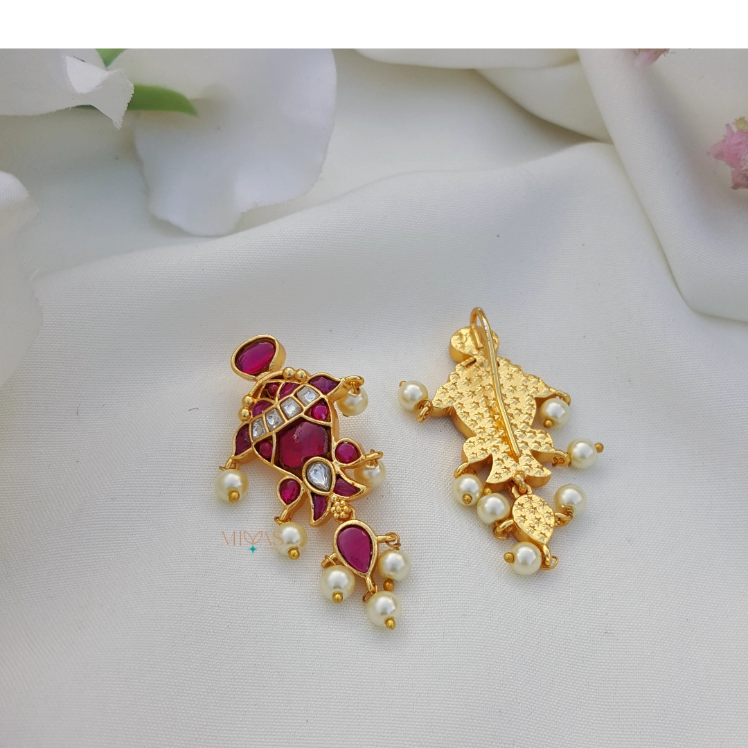 Trendy Fish Design Kundan Jadau Earring - Ruby