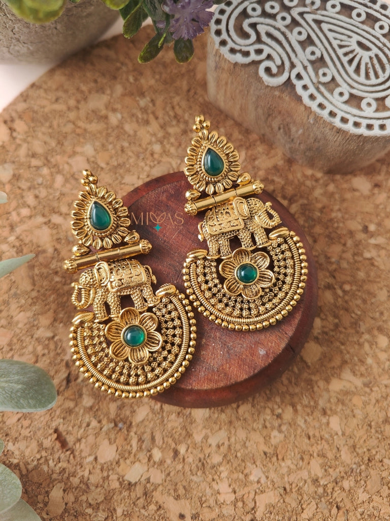 Mithuna - Elephant Earring - Green