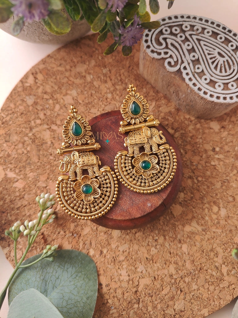 Mithuna - Elephant Earring - Green