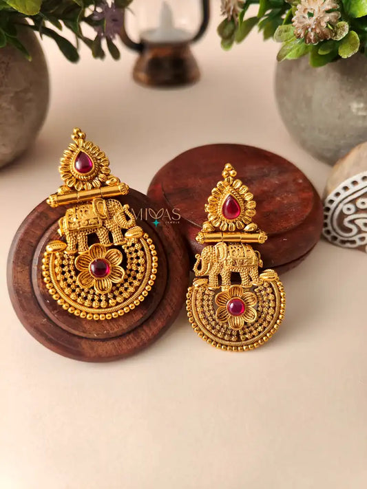 Mithuna - Elephant Earring - Ruby