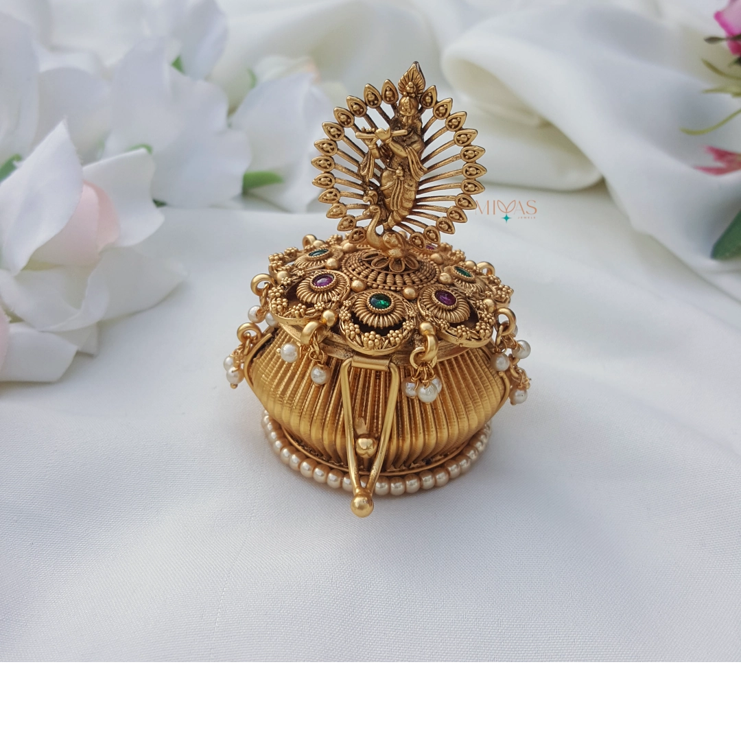 Traditional Krishna Motifs Gold Look Alike Kumkum Box