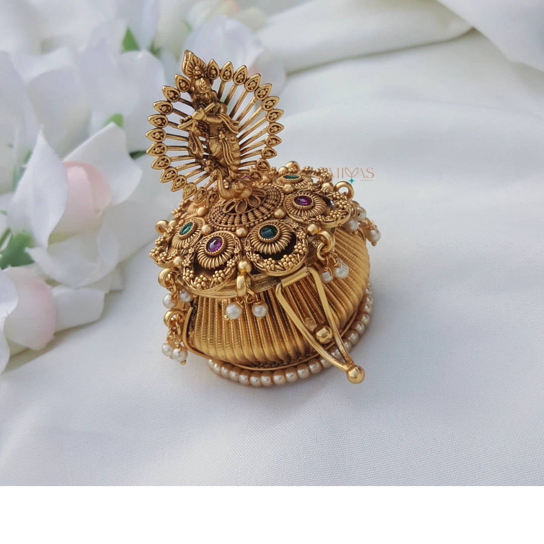 Traditional Krishna Motifs Gold Look Alike Kumkum Box