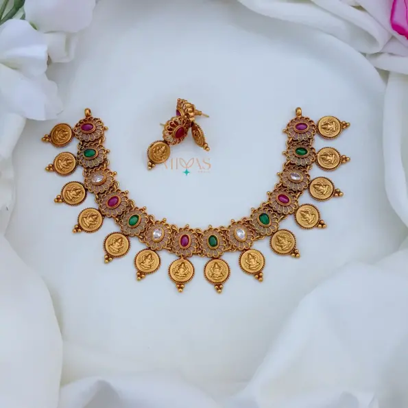 Lakshmi Coin Multi Stone Necklace