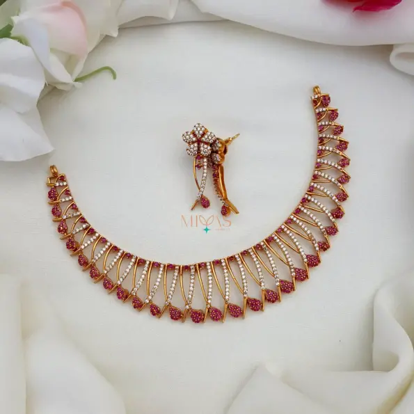 Elegant Ruby White Stones Necklace