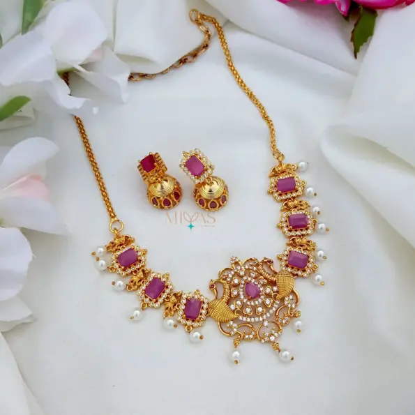 Stunning Peacock Pink Stone Necklace