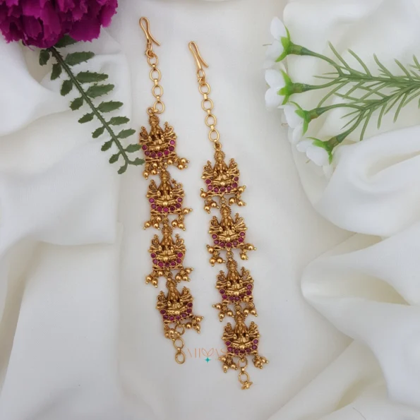 Traditional Nava Lakshmi Gold Bead Mattal - Ruby